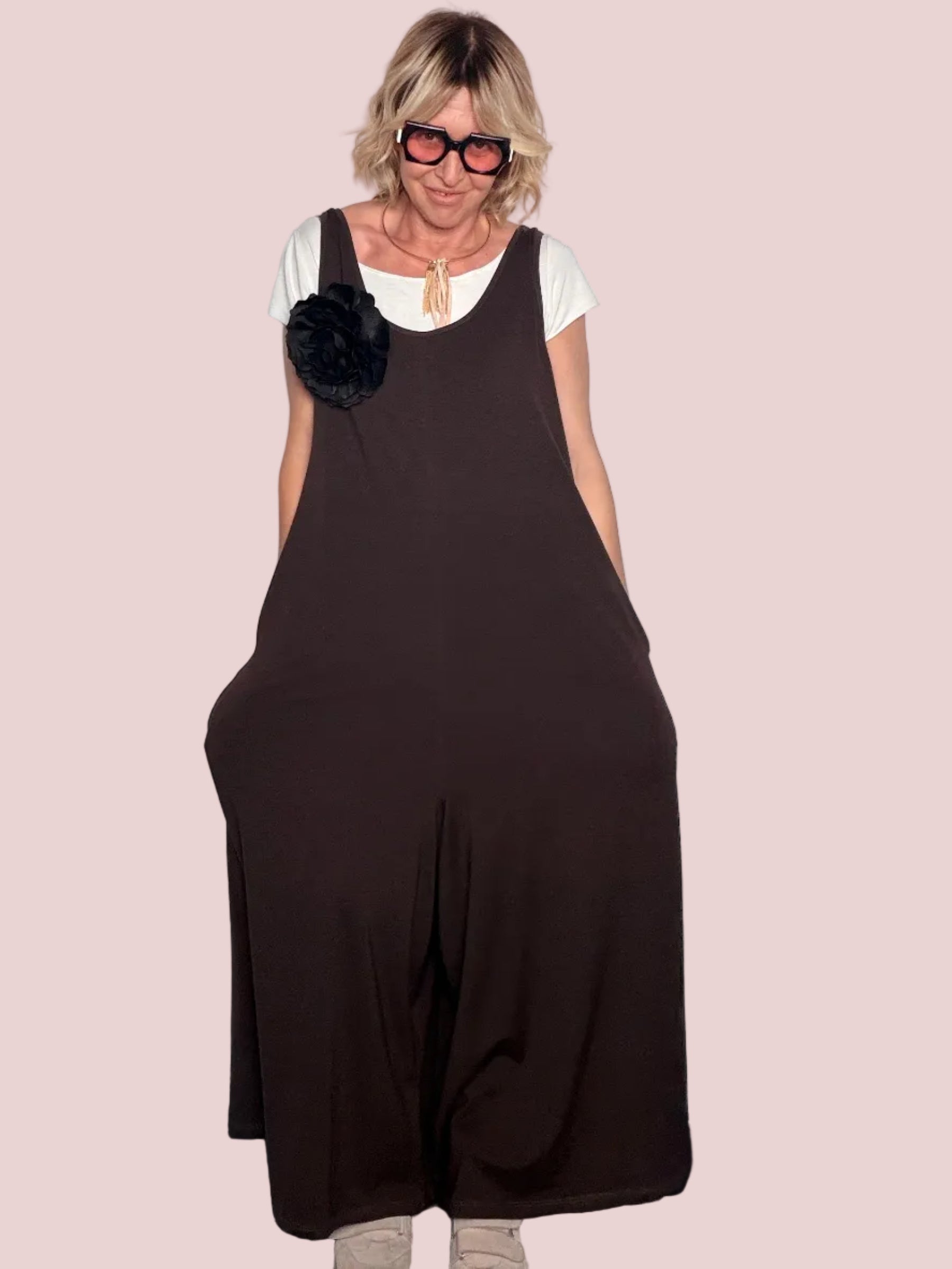 Tuta Salopette Cotone Over – Camel / Blu / Cioccolato
