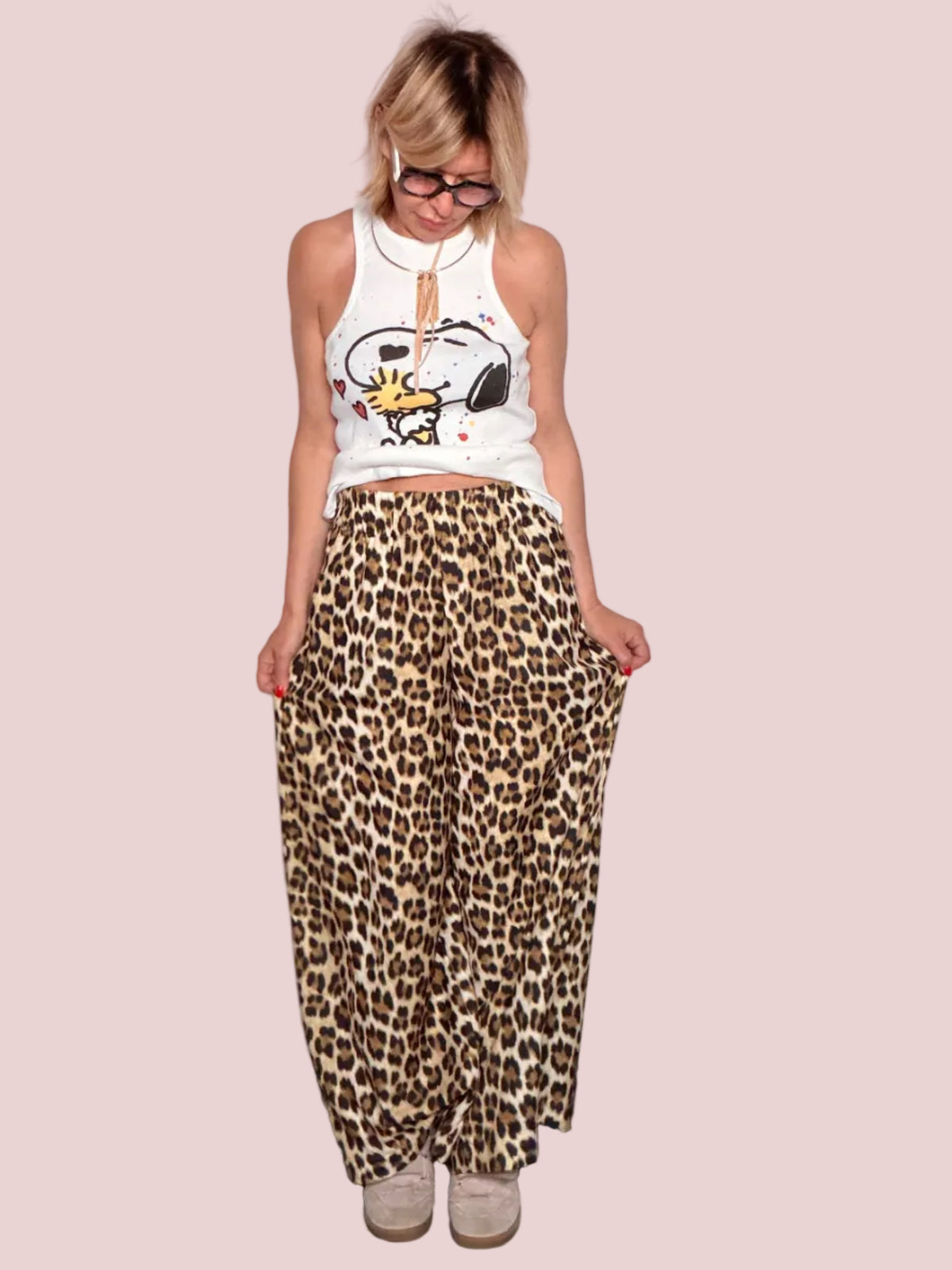 Pantalone Wide Leg Leopardato — Vita Elastica con Tasche