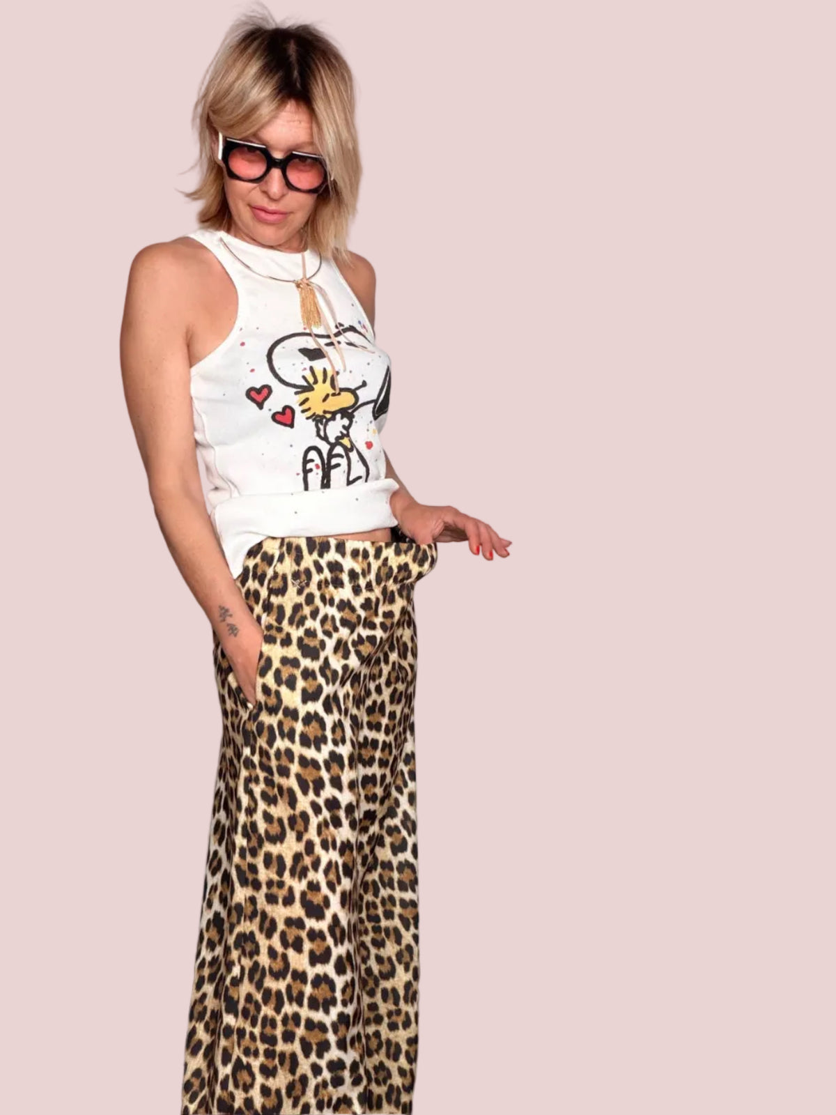 Pantalone Wide Leg Leopardato — Vita Elastica con Tasche