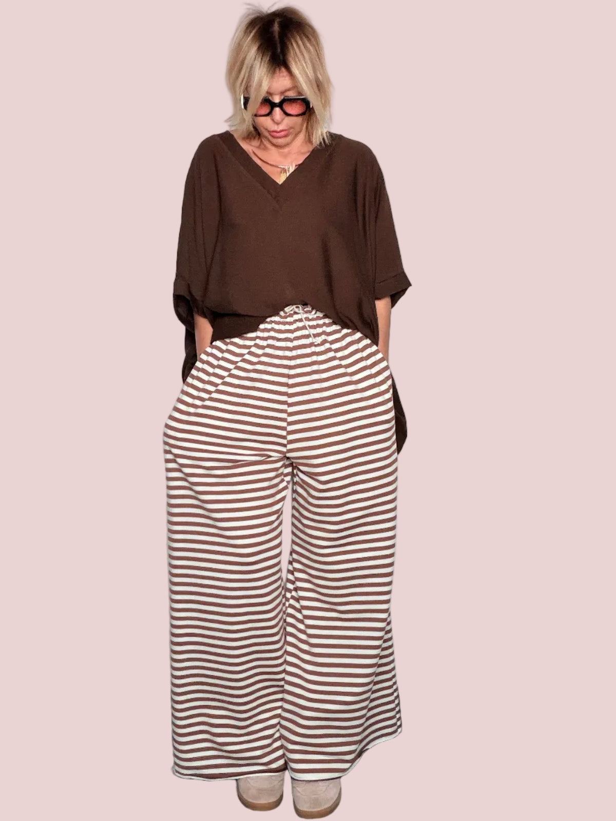 Pantalone Wide Leg a Righe — Vita Elastica con Coulisse
