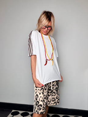 Bermuda Leopardato con Bande Laterali — Vita Elastica con Coulisse