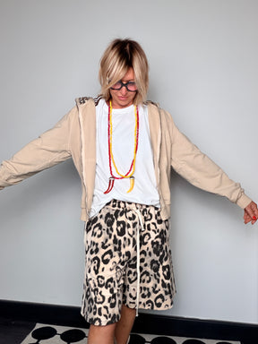 Felpa Leggera con Zip e Cappuccio Leopardato — Oversize