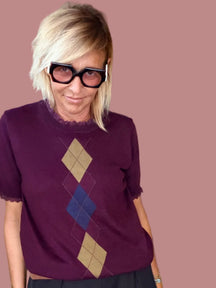 Maglia Argyle con dettagli romantici