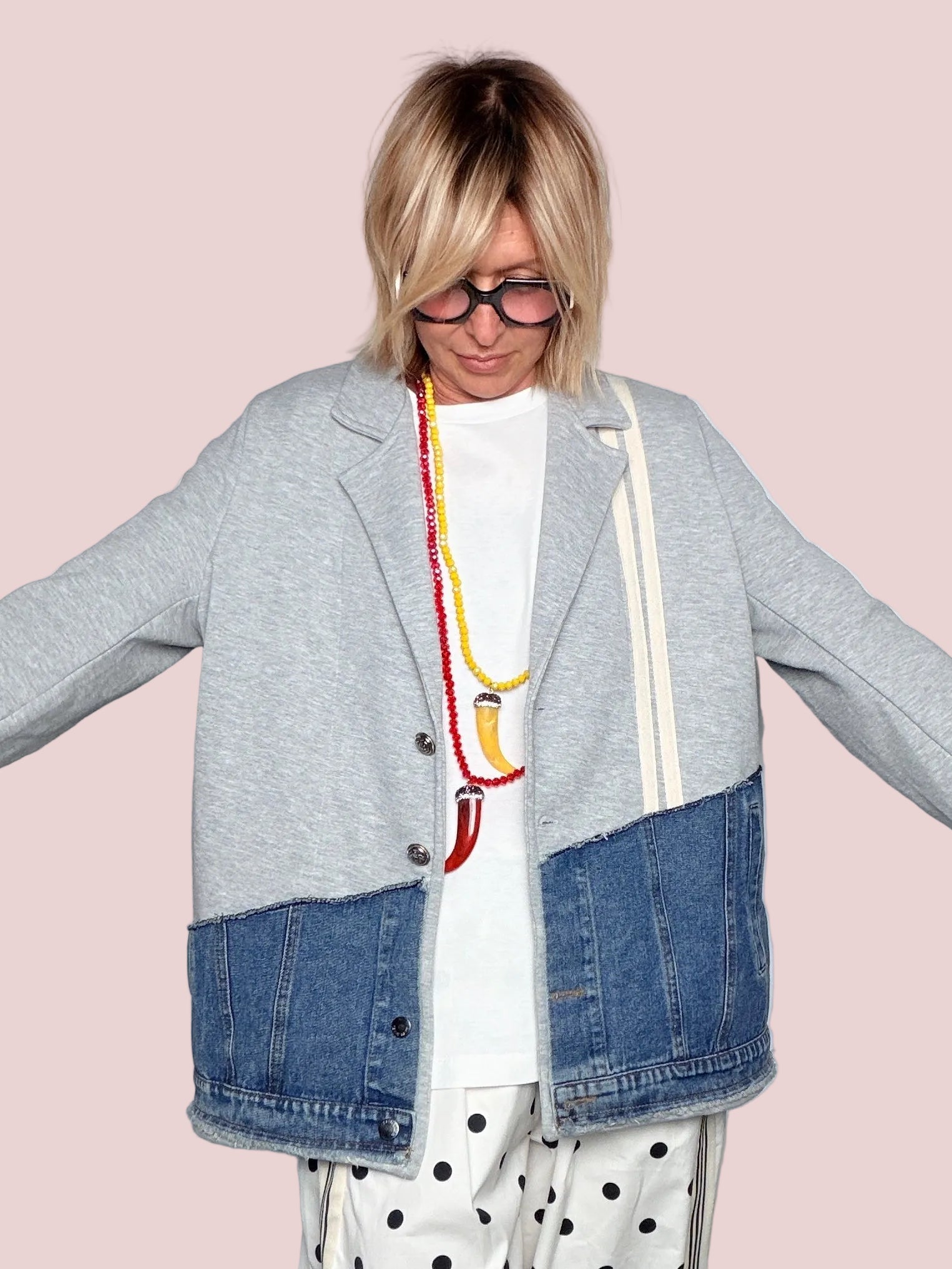 Giacca Bicolor Felpa e Denim