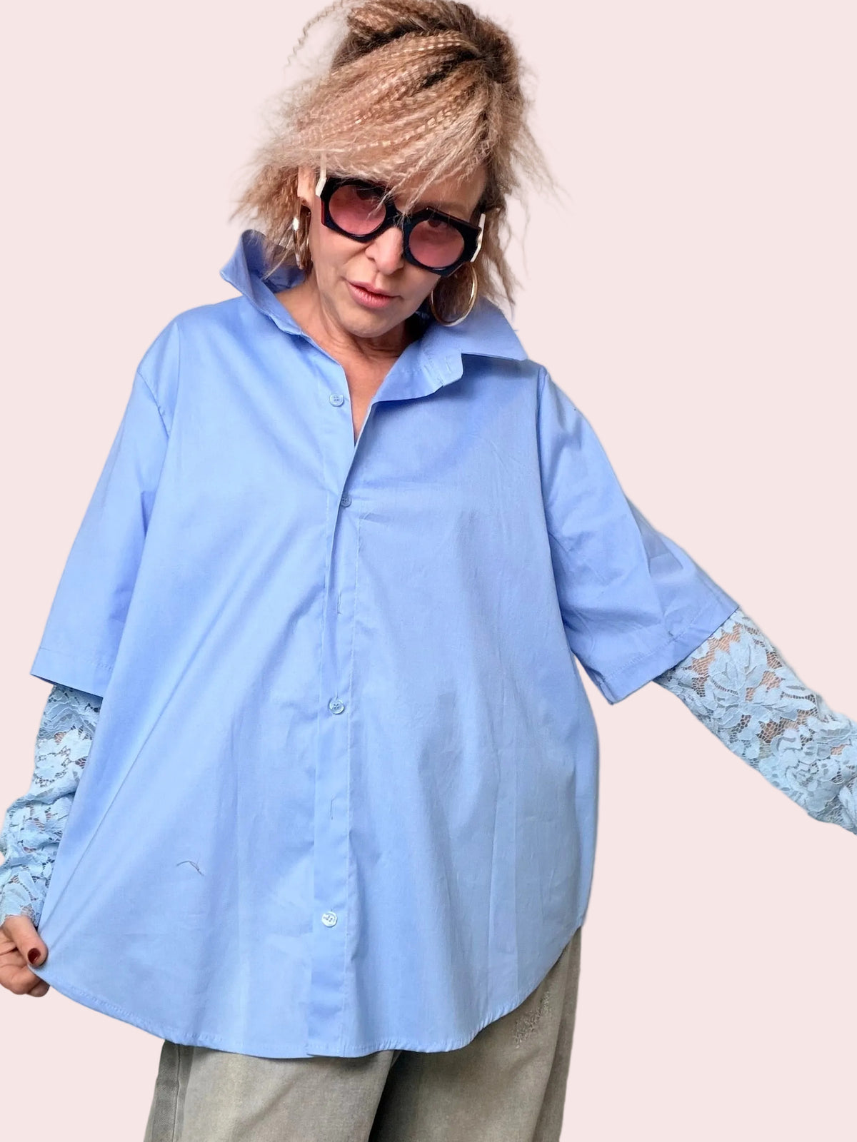 Camicia over con manica in pizzo