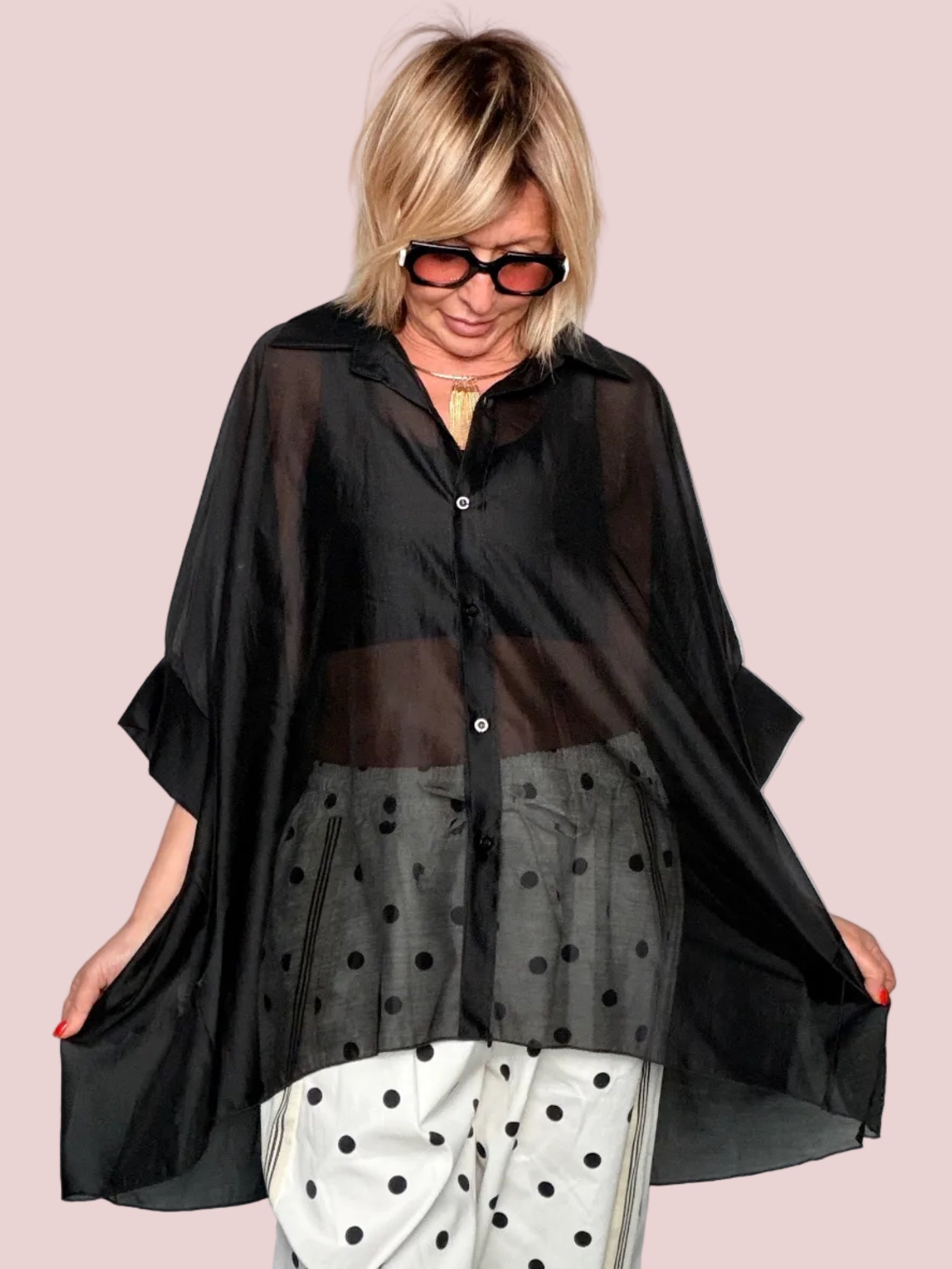Camicia Oversize in Organza Semitrasparente