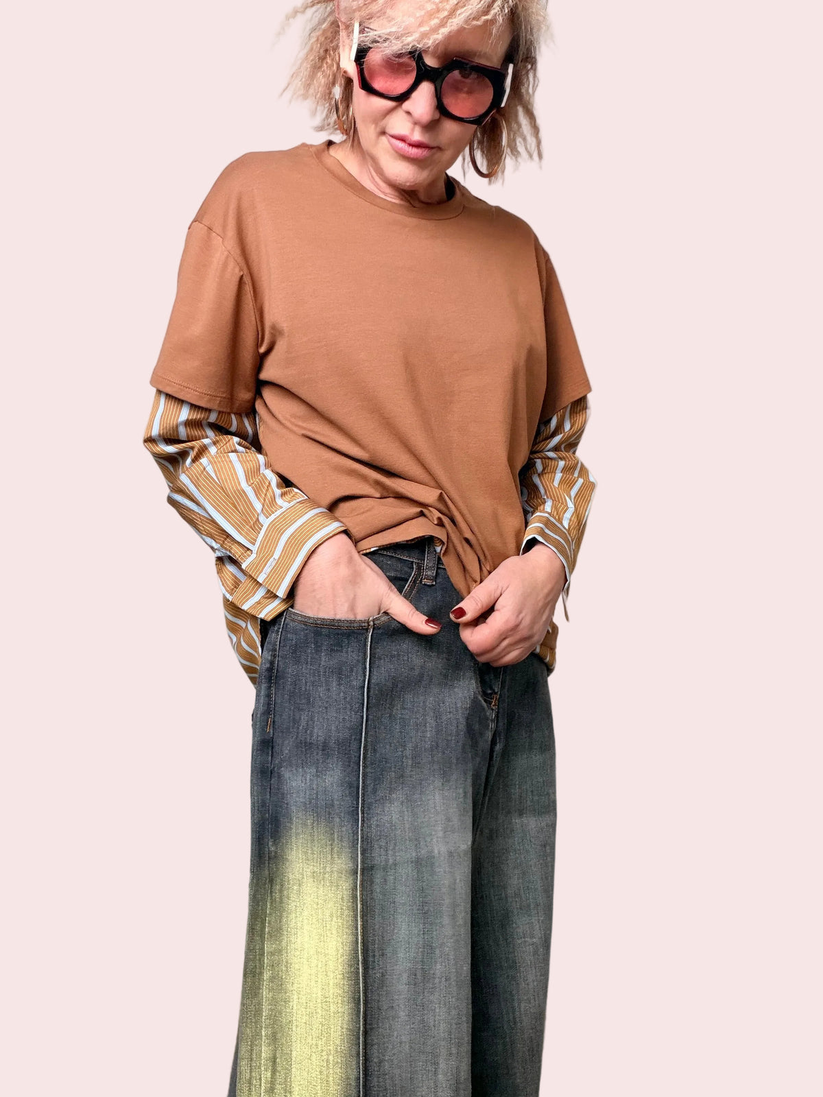 Jeans grigio Over a Gamba Larga