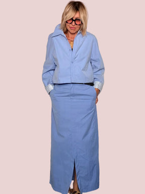 Giacca Crop Azzurra Polsini a Righe