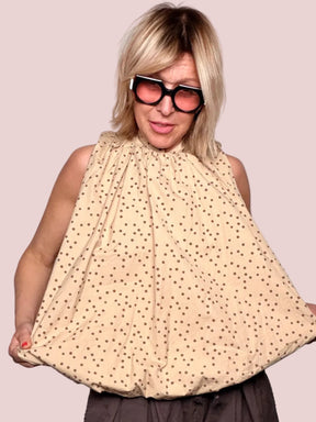 Blusa Pois Schiena Aperta con Fiocco