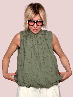 Blusa Pois Schiena Aperta con Fiocco