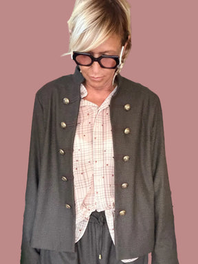Giacca Check con Bottoni Gioiello