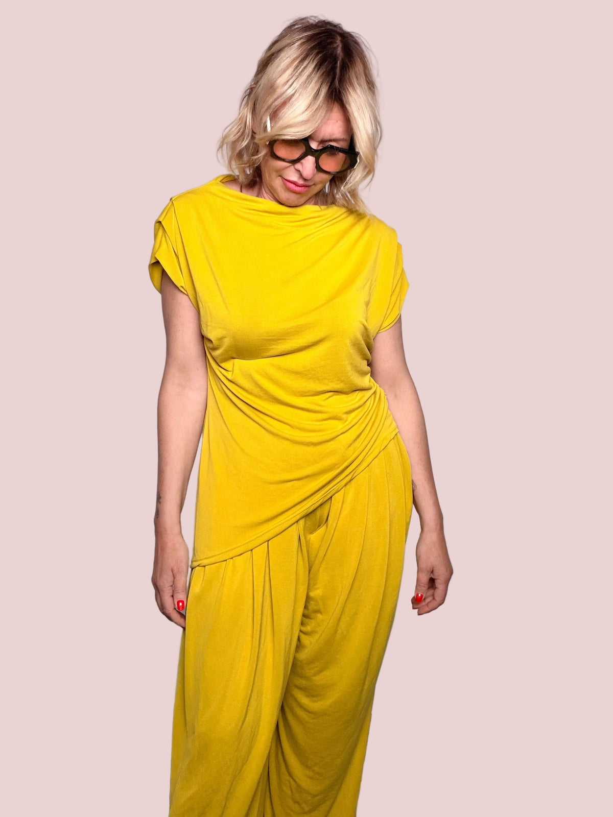 Completo Tencel Top Pipistrello + Pantalone Wide Leg
