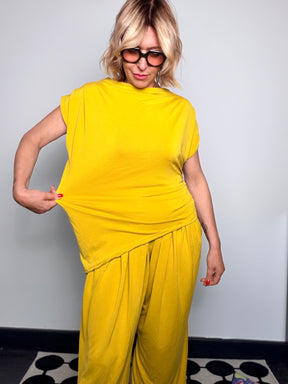 Completo Tencel Top Pipistrello + Pantalone Wide Leg