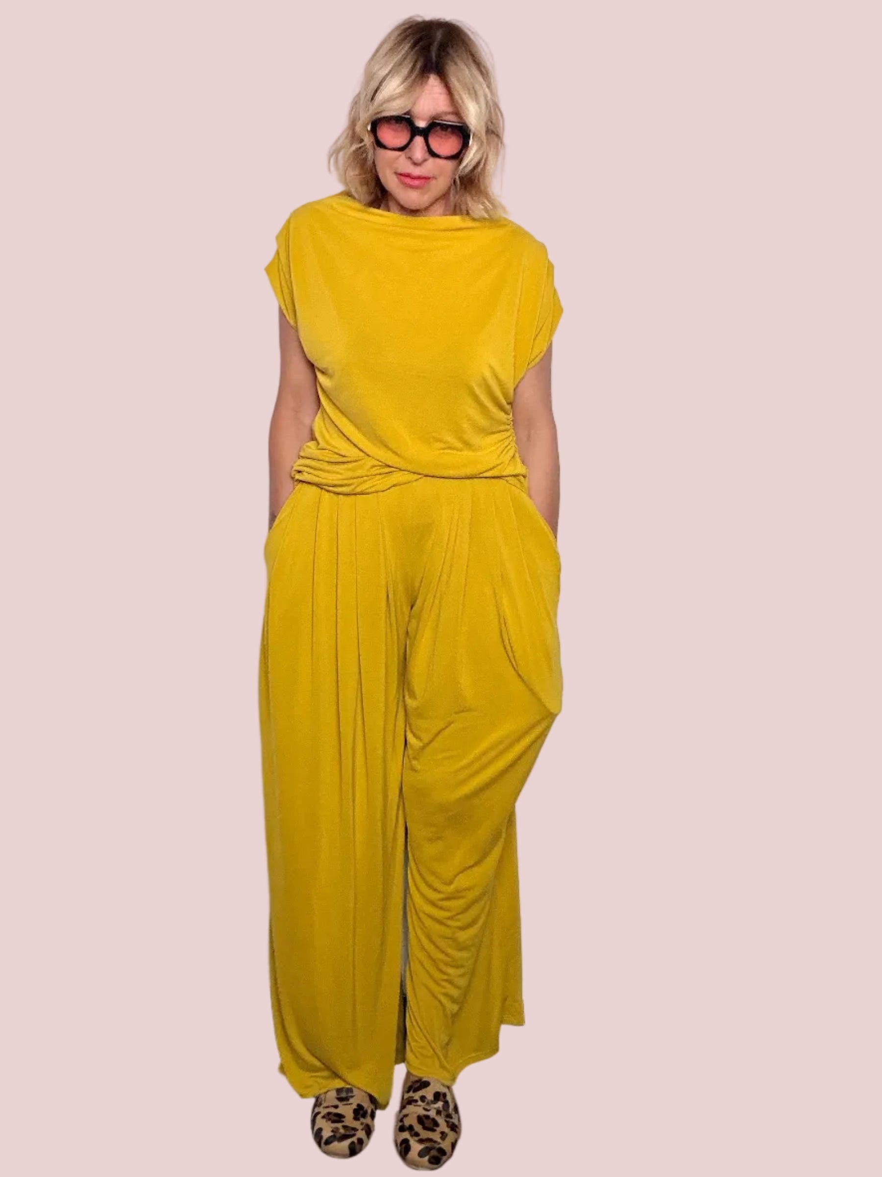 Completo Tencel Top Pipistrello + Pantalone Wide Leg