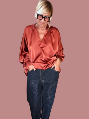 Jeans Scuro con Borchie e Punti Luce