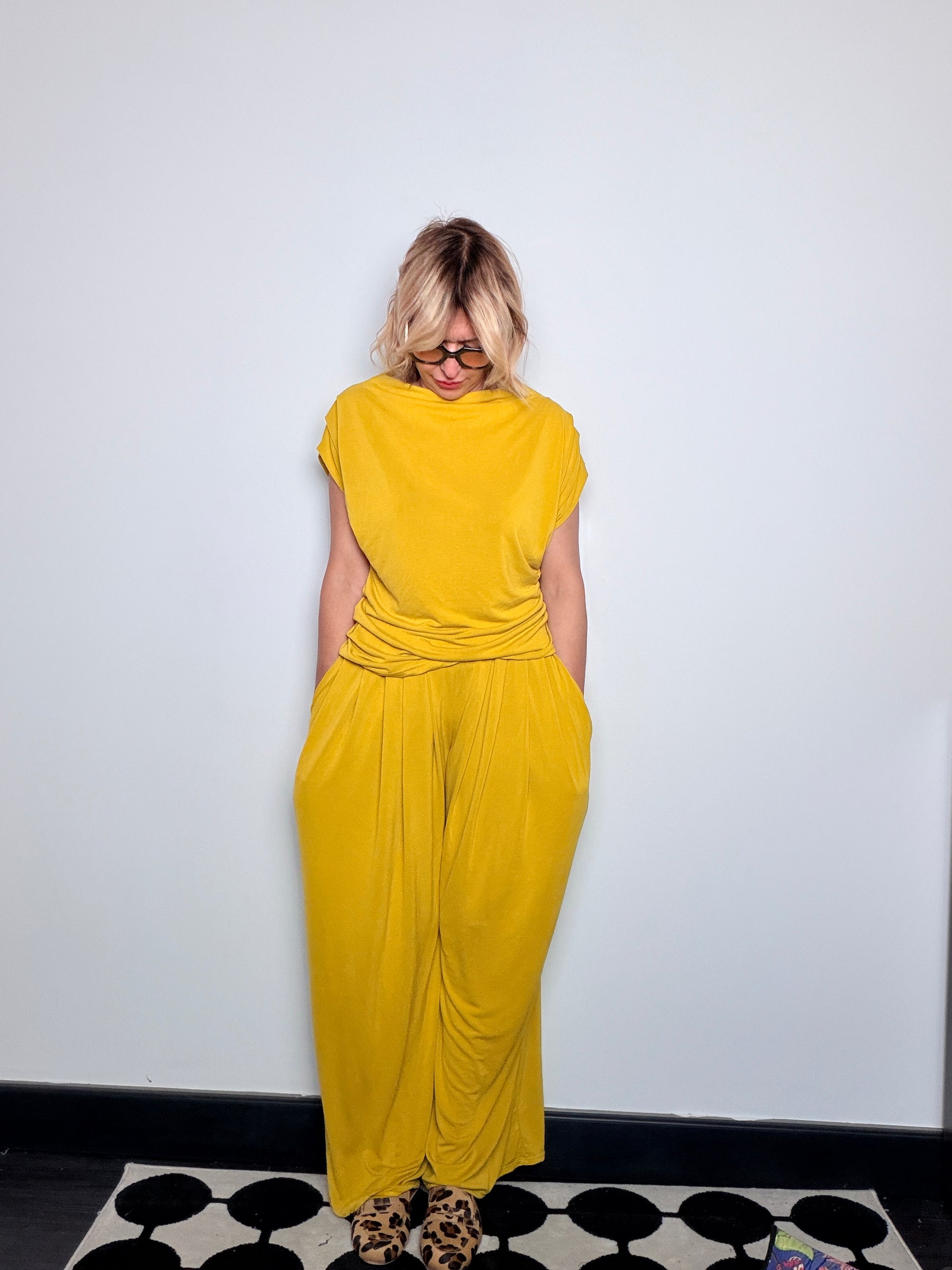 Completo Tencel Top Pipistrello + Pantalone Wide Leg