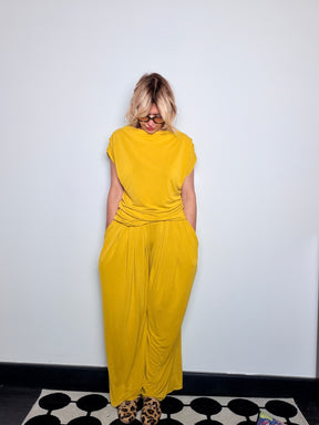 Completo Tencel Top Pipistrello + Pantalone Wide Leg