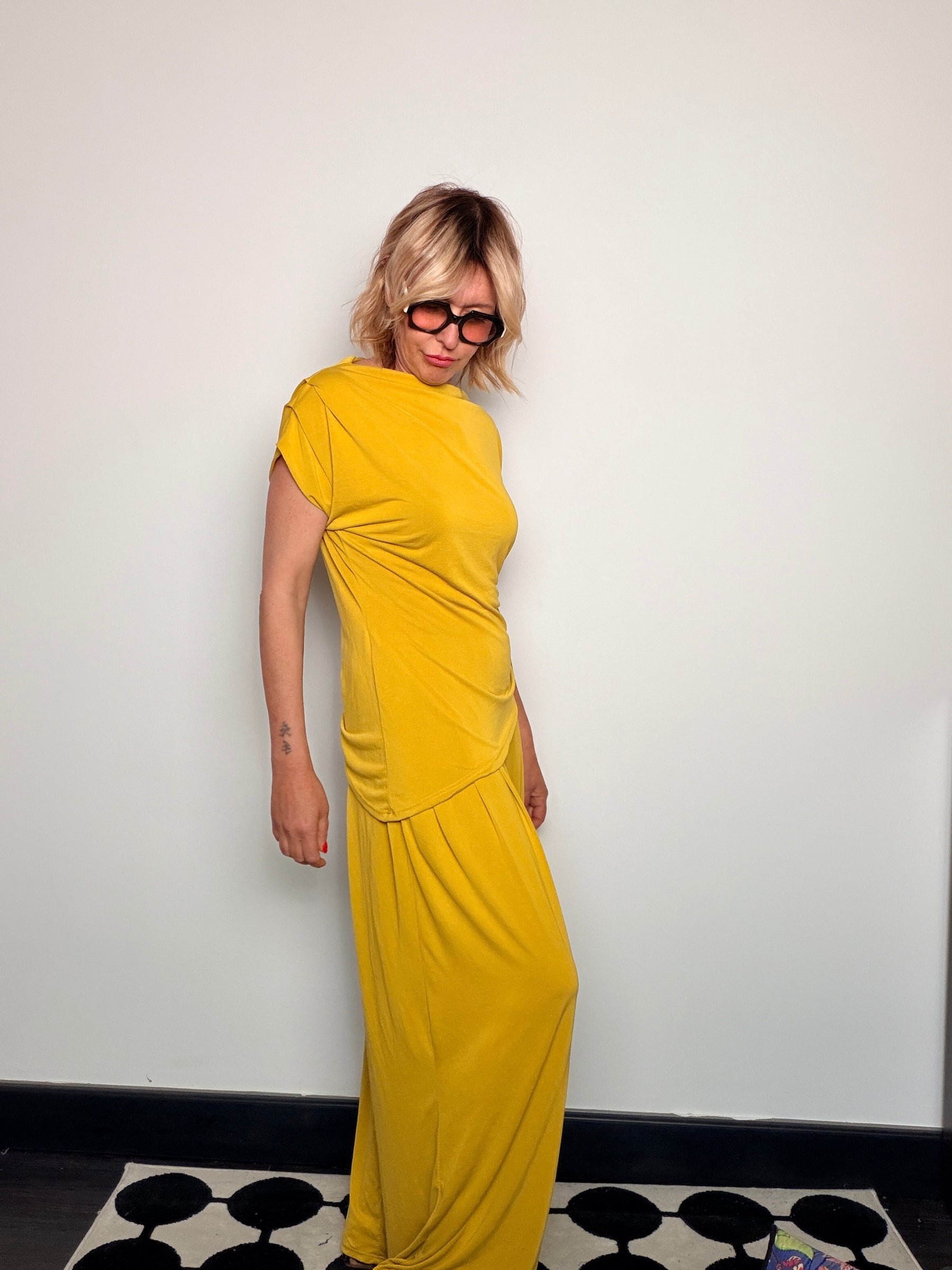 Completo Tencel Top Pipistrello + Pantalone Wide Leg