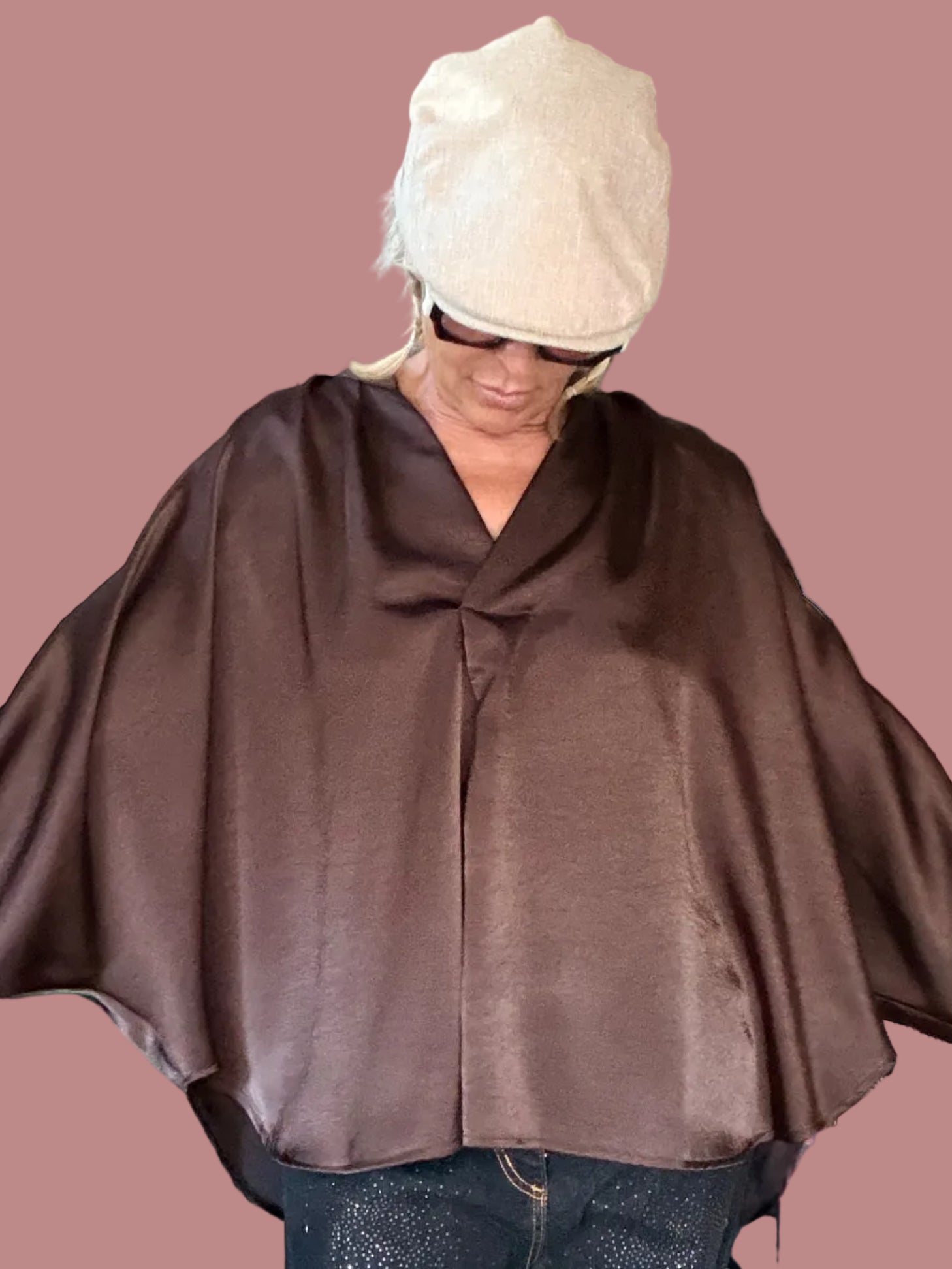 Camicia Satin Over con Manica Pipistrello