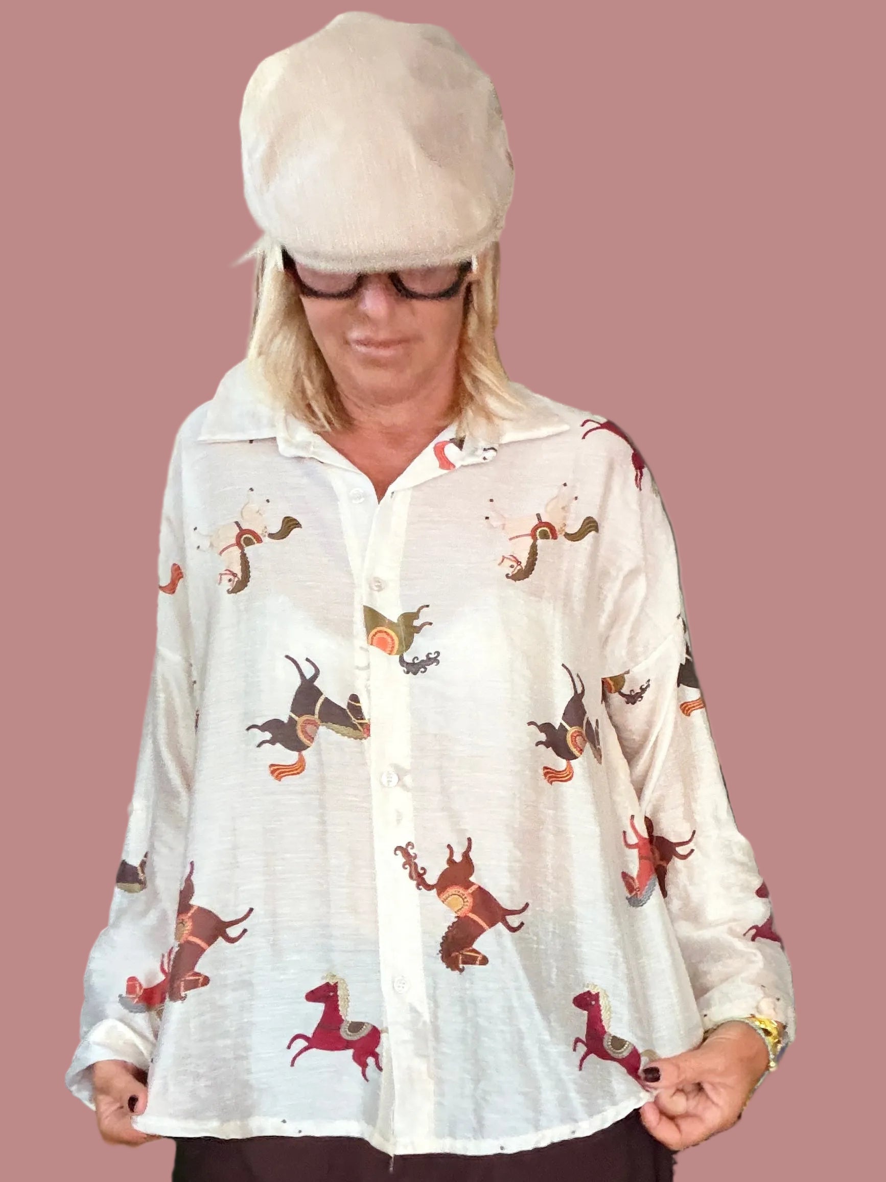 Camicia over in lyocell stampa cavalli