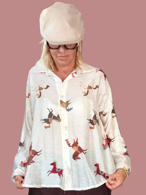 Camicia over in lyocell stampa cavalli