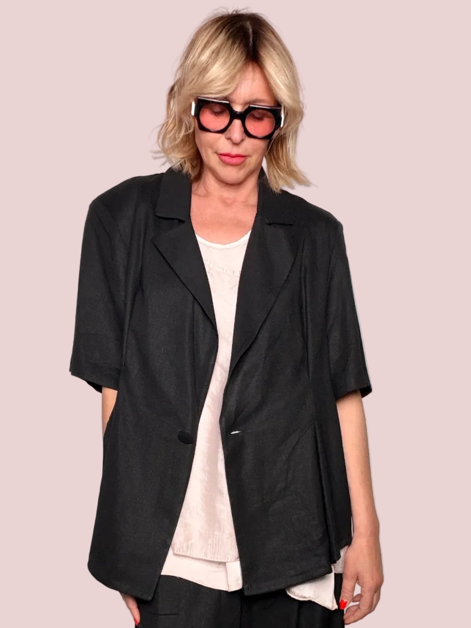 Blazer Oversize in Misto Lino – Maniche Corte Kimono