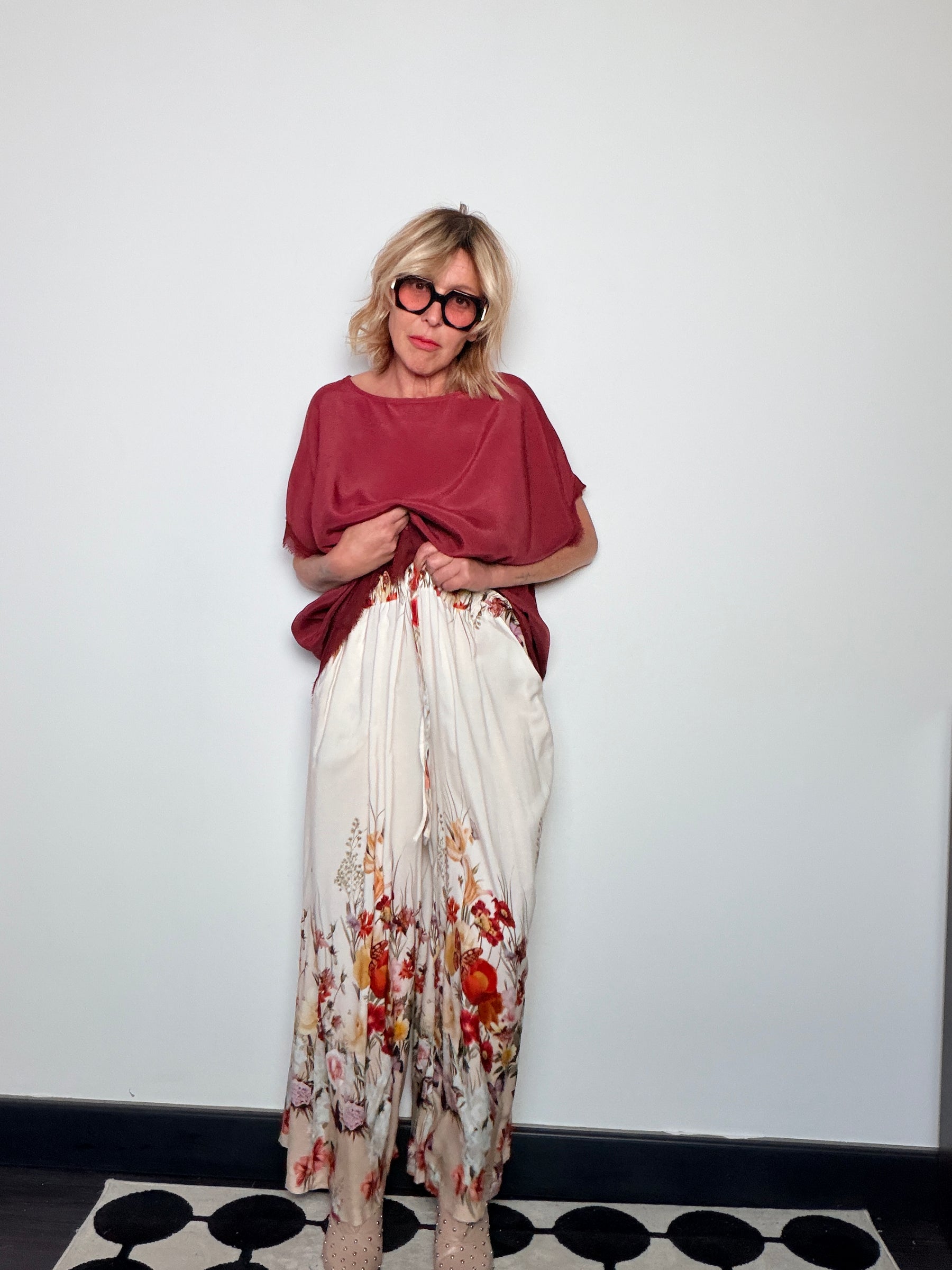 Pantalone Maxi a Stampa Floreale – Bordo Fiorito