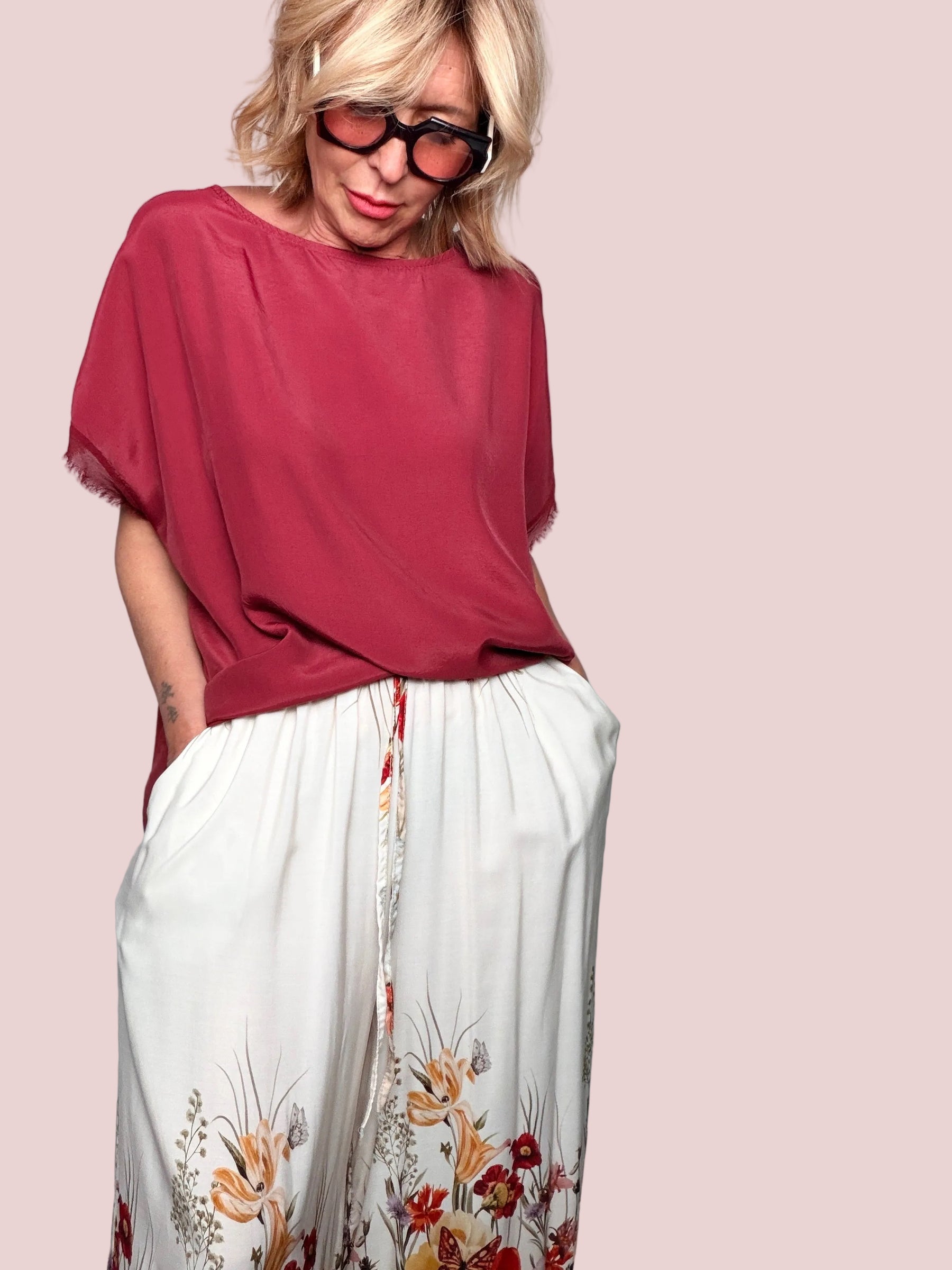 Pantalone Maxi a Stampa Floreale – Bordo Fiorito