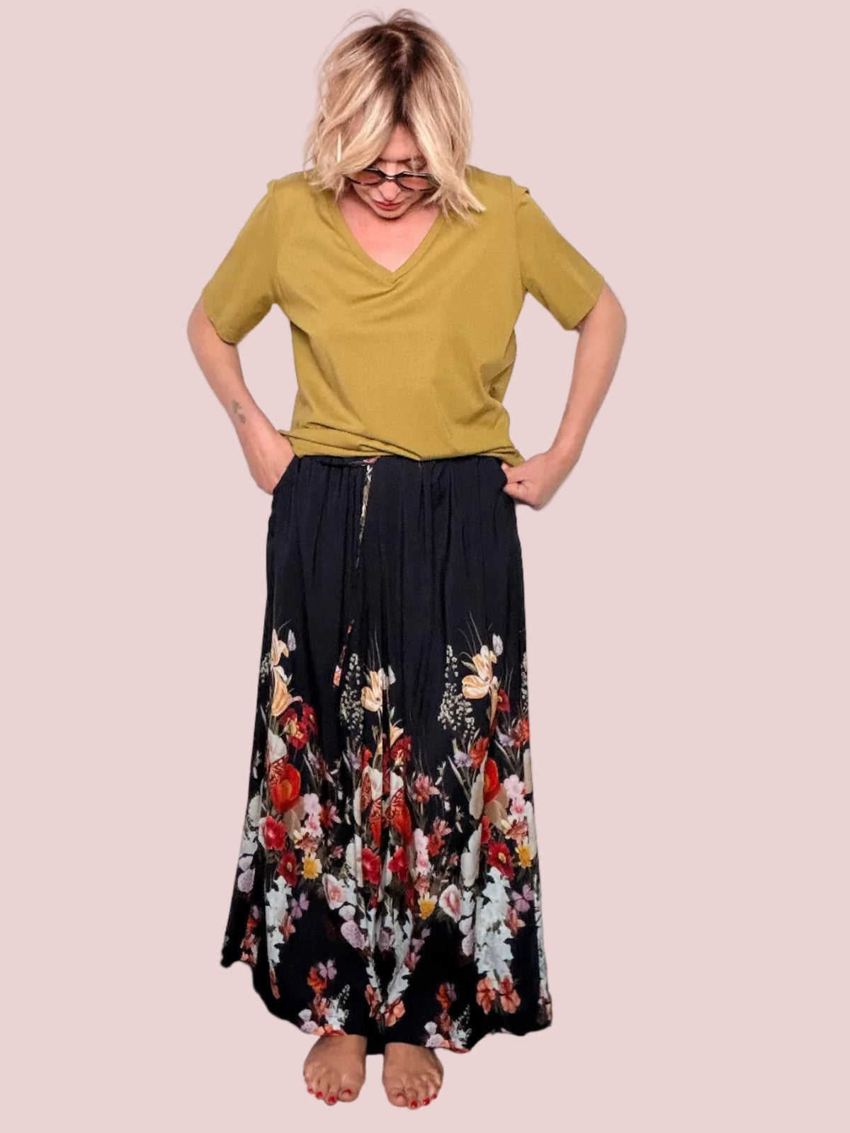 Pantalone Maxi a Stampa Floreale – Bordo Fiorito