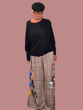 Pantalone Wide Leg Pied de Poule Pop