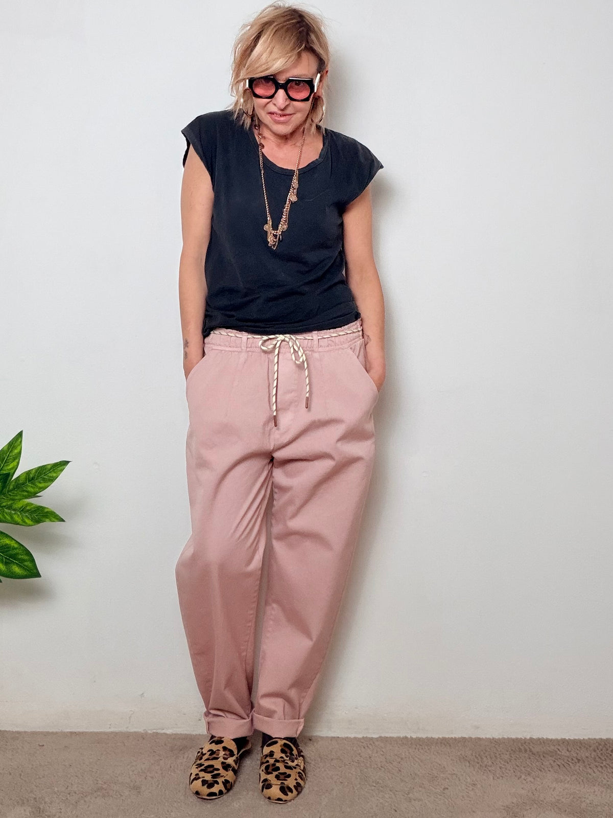 Pantalone in Gabardina Relaxed Fit con Anima Casual Chic