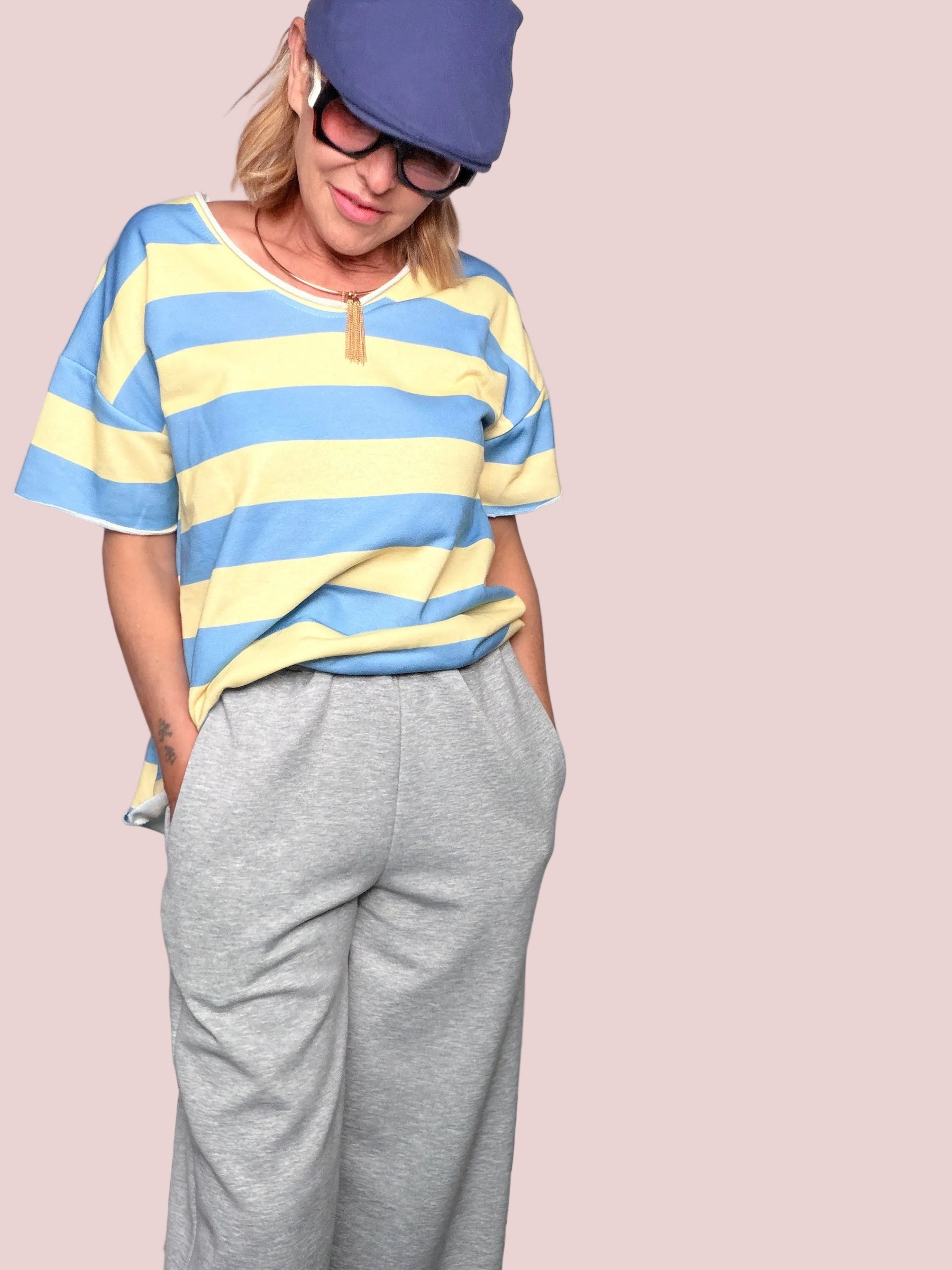 Pantalone Wide Leg in Felpa – Grigio Melange