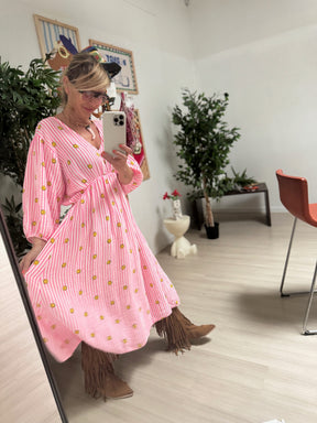 FEMALE - Abito "Smiley Days" in cotone leggero – Blu a righe con smile rosa