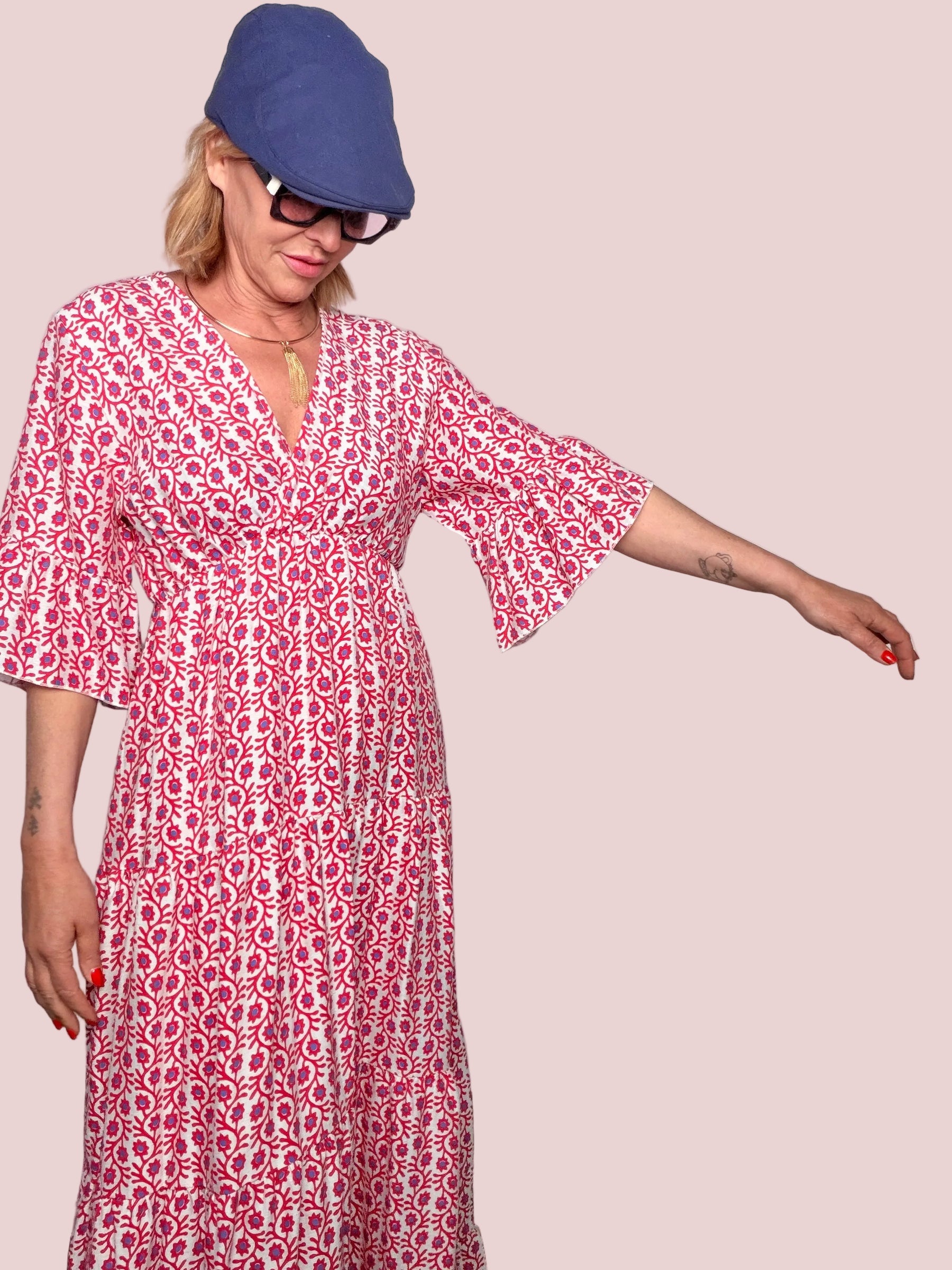 Abito Maxi Block Print – Stampa Indiana a Balze