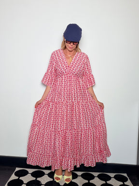 Abito Maxi Block Print – Stampa Indiana a Balze