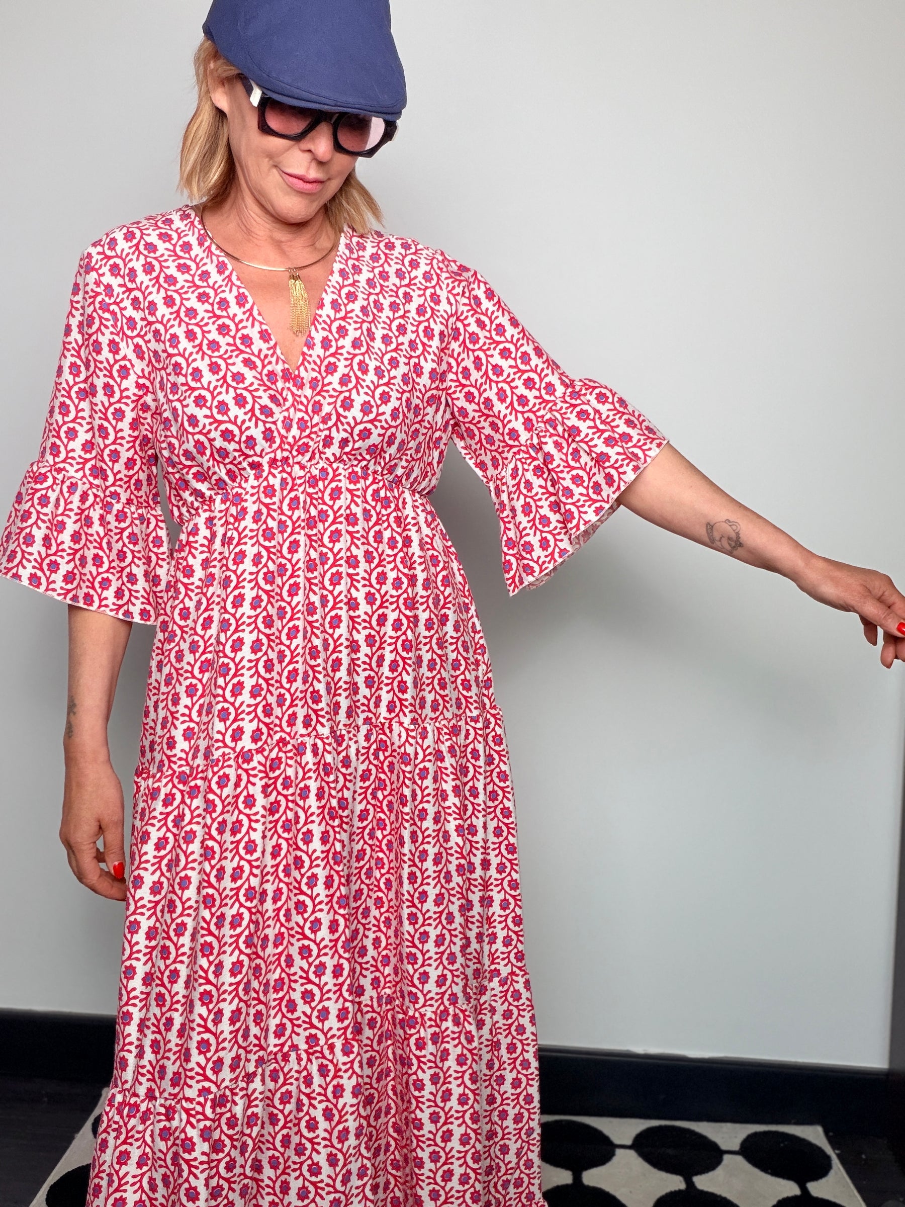 Abito Maxi Block Print – Stampa Indiana a Balze