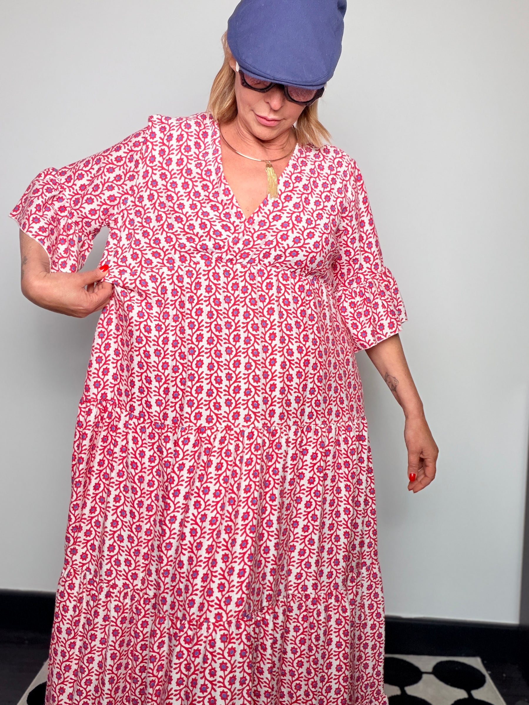 Abito Maxi Block Print – Stampa Indiana a Balze