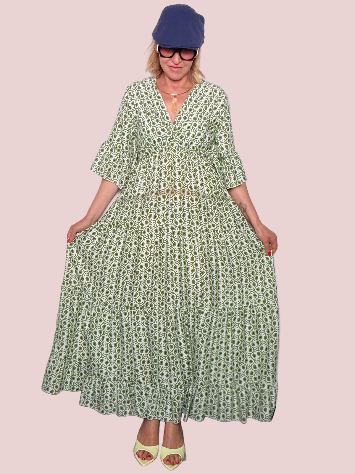 Abito Maxi Block Print – Stampa Indiana a Balze