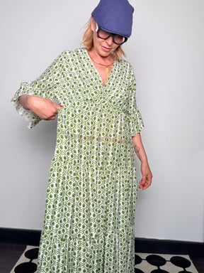 Abito Maxi Block Print – Stampa Indiana a Balze