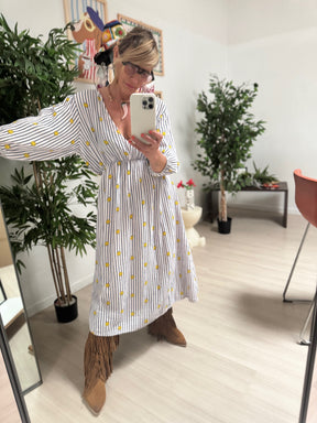 FEMALE - Abito "Smiley Days" in cotone leggero – Blu a righe con smile