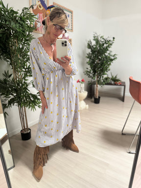 FEMALE - Abito "Smiley Days" in cotone leggero – Blu a righe con smile