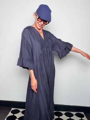 Abito Maxi Oversize in Cotone Crinkle – Blu Ardesia
