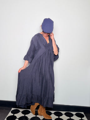 Abito Maxi Oversize in Cotone Crinkle – Blu Ardesia