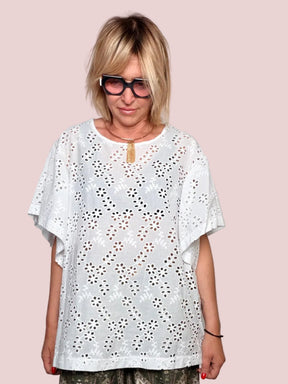 Blusa Sangallo Bianca Maniche Volant