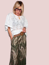 Pantalone Wide Leg Maxi Paisley Verde Militare