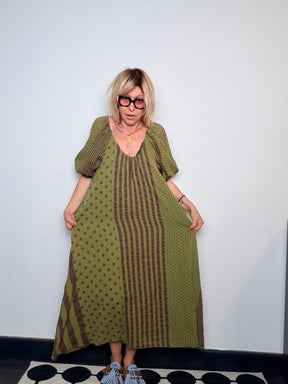 Abito Maxi Pois e Righe Maniche Palloncino