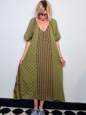 Abito Maxi Pois e Righe Maniche Palloncino