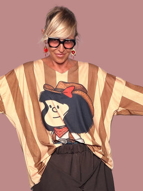 T-Shirt Cowgirl Righe Caramello