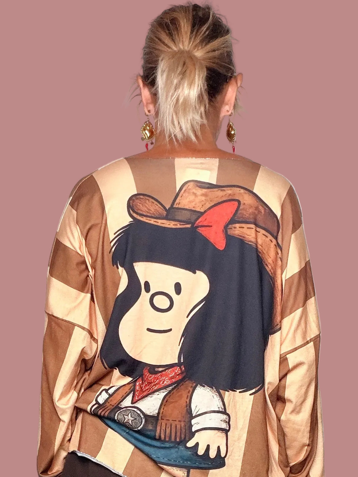 T-Shirt Cowgirl Righe Caramello