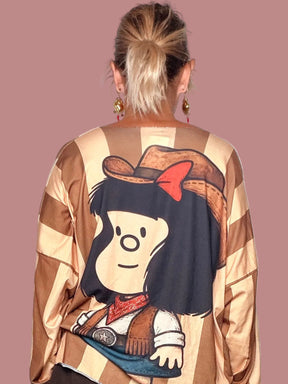 T-Shirt Cowgirl Righe Caramello